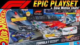Formula 1 Grand Prix Circuit Hot Wheels Playset Review + Unboxing F1 diecast 1/64 slow motion