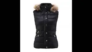 Coutudi 2017 Womens Winter Jacket Sleeveless Short Nylon Black Vest Warm Jackets Faux Fur Collar Hoo