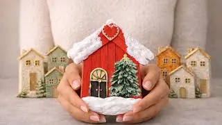 🪄 Turn Popsicle Sticks into Tiny Christmas Houses 🎄 🏘️! Easy textured art Hanging Ornaments