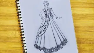 How to Draw a Bride in Lehenga ll Mandala art for Traditional Bride ll Girl Drawing