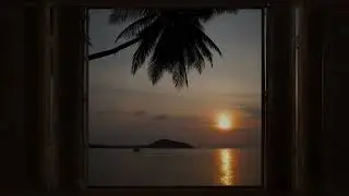 4K Tropical beach sundown window view - Relaxing, Calming, Ambience