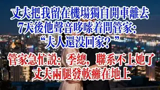 丈夫把我留在機場獨自開車離去，7天後他聲音顫抖著問管家：“夫人還沒回家？”管家急忙說：“季總，聯繫不上她了。”丈夫雙腿發軟癱在地上#故事頻道 #爱情故事 #情感故事 #婚姻 #出軌 #小说