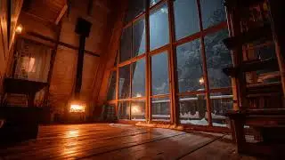 Quiet Luxury Cabin at Night | Fireplace & Winter Storm (1 Hour)