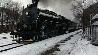 RBM&N 2102 Steam Locomotive Iron Horse Ramble through Tamaqua, PA 14 Feb 2026. Snow & Steam. 