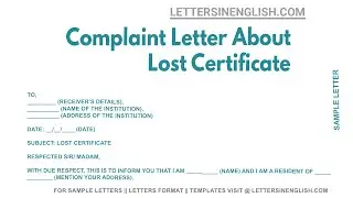 Complaint Letter About Lost Certificate - Sample Letter Complaining About Lost Certificate