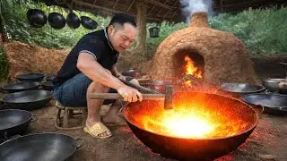 Primitives Skills: How to Forge Massive DIY Iron Cooking Pan from Scratch | Start to Finish