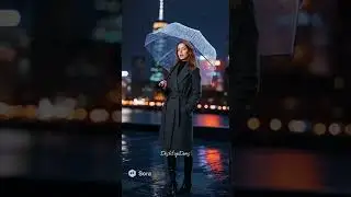 Девушка на крыше в дождь с зонтом