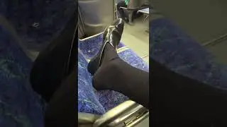 STINKY BLACK NYLON SOCKS AND SHOE PLAY ON PUBLIC TRANSIT