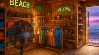 White Noise Fan at Beach Gift Shop at Dusk Open Door View 10 Hour Ambience Sleep Sounds