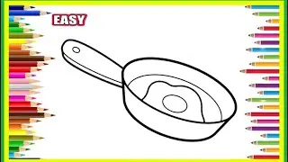 Easy drawing of a frying pan and egg for kids