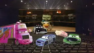 Chick Hicks throws his popcorn during the Chicken Jockey scene at the Minecraft Movie/Grounded