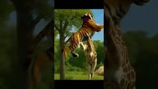 The lion attacked the giraffe but was unsuccessful.#youtubeshorts #animals #ai #aianimation #shorts