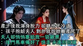 【一口氣看完】產子後我渾身脫力 卻聽世子冷道：孩子抱給夫人 對外就說她難產死了，夫人卻悄悄塞給我一袋銀票：後門馬車備好了 快走 永遠別回頭#古言 #有声小说 #情感故事