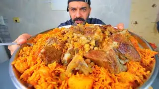 مطبك اضلاع العجل بالرز الأحمر اللذيذ Veal Ribs with Red Rice  (Mutabbaq) Mukbang Eating Show