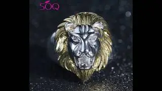 European and American domineering golden lion head ring Cast animal titanium steel ring Retro non fa