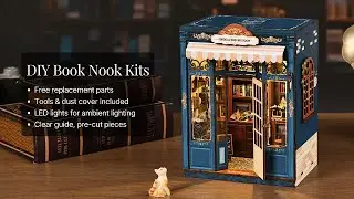 Blue Bookstore Reading Room &ndash; DIY Book Nook Kit with LED Touch Lamp (3D wooden puzzle)