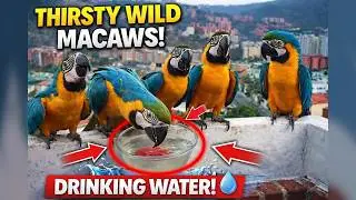 Thirsty Wild Macaw Parrots Drinking Water #best #amazing #parrot