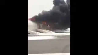 CLOSE UP OF EMIRATES PLANE FIRE