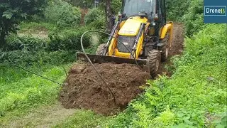 Damaged Narrow Hilly Road- Reconstruction- JCB Backhoe Loader