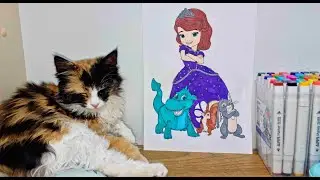 Cute Cat Coloring with Princess Sofia, Clover & Friends 🎨🐱 | Magical Drawing Time