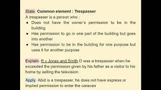 How to apply the law of burglary to scenario questions
