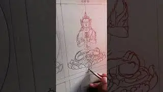 THE PENCIL PROCESS OF TIBETAN THANGKA AVALOKITESHVARA DEMO FROM SCRATCH🎨 #shorts #avalokitesvara