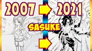 Redrawing OLD ART I Made As A KID! Drawing Curse Mark Sasuke | Anime Manga Sketch