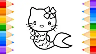How To Draw Hello Kitty & Fish Drawing & Coloring For Kids and Toddlers_ Child Art 🌈🎨@midulart