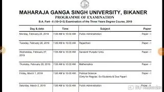 Mgsu B.A. 2nd year non collegiate time table 2019 ||