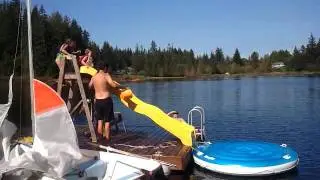 Margot and Georgia on the dock slide