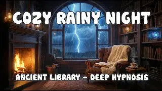 Deep Sleep Story: A Rainy Night in the Ancient Library 🌧️ Hypnotic Rain & Fireplace Sounds