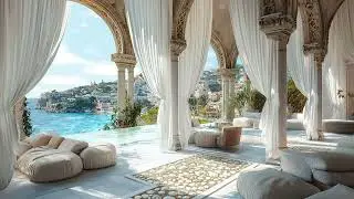 Relaxing Ocean Ambience | Coastal Palace Lounge with Infinity Pool & Gentle Waves