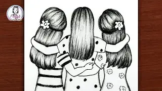 How to Draw Three Best Friends Holding Hands | BFF Friendship Pencil Drawing Easy