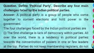 Define 'Political Party'. Describe any four main challenges faced by the Indian political parties.
