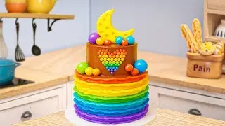 Miniature 2 Tier Rainbow Moon Cake 🍰🌙🌈| Satisfying Mini Cake Decorating Ideas | Mini Bake