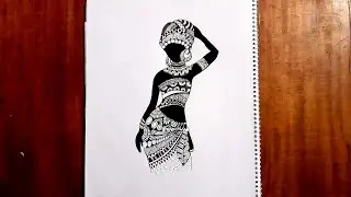 A tribal african women drawing using mandala art.