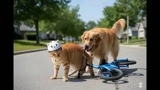 Cat on a Bicycle, Dog Appears &mdash; Crash! 🚲🐱🐶