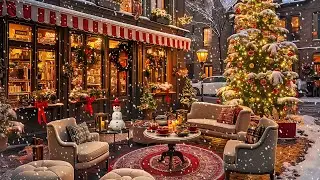 Snowfall Jazz Cafe 🎄 Slow Christmas Jazz Music at Outdoor Winter Coffee Shop Ambience for Work,Study