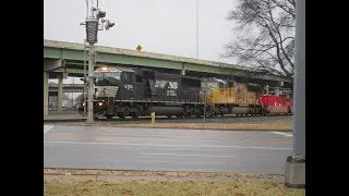 NS 6750 and UP 3951 pull an NS Intermodal Train through Downtown Huntsville, AL! (Foreign RFP)