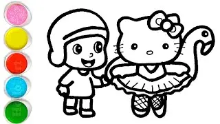 Cute Pocoyo With Hello Kitty Duck Drawing, Painting and Coloring For Kids and Toddlers_ Child Art