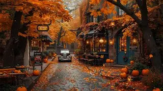 Slow Piano Jazz Playlist 🍂 Cozy Vintage Outdoor Coffee Shop | Soothing Autumn Jazz for Focus & Relax