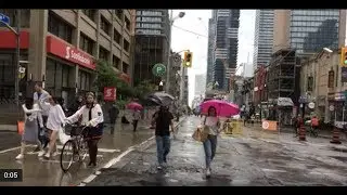 Toronto Rainy Day Walk - Narrated Tour Of A Closed Downtown Yonge St During Open Streets T.O. - 4K