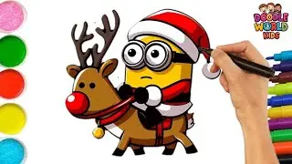 How to Draw Minion Dressed in a Santa Hat and Scarf, Riding a Reindeer