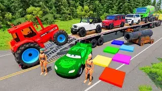 Flatbed Truck Mcqueen | Transportation with Truck - Pothole vs Car #000 - BeamNG.Drive