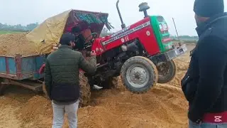 Massey Ferguson Stuck in sand with full loaded trolley in near river 