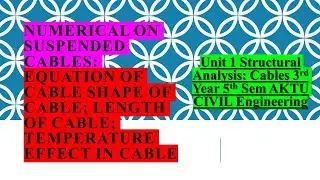 Numerical on Suspended cables Equation of cable shape of cable length of cable Temp. change