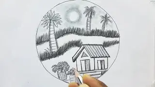 how to draw drawing scenery easy drawing village​​ scenery simple drawing step by step 