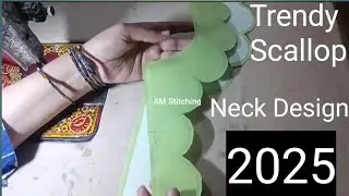 Beautiful Scallop Shape Neckline Design with Buttons || Latest Kurti Neck Cutting & Stitching 2025
