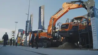 Hyundai Doosan Infracore booth montage at Bauma 2022