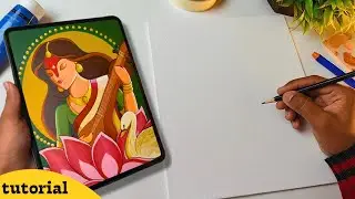 How to Draw Maa Saraswati | Simple Art Tutorial for Vasant Panchami outline tutorial 😍